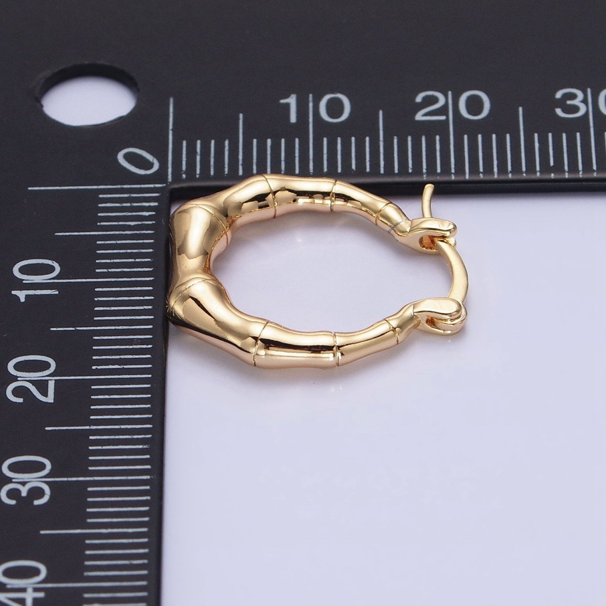 16K Gold plated 20mm Bamboo French Lock Hoop Latch Earrings in Gold & Silver | AD810 AD811