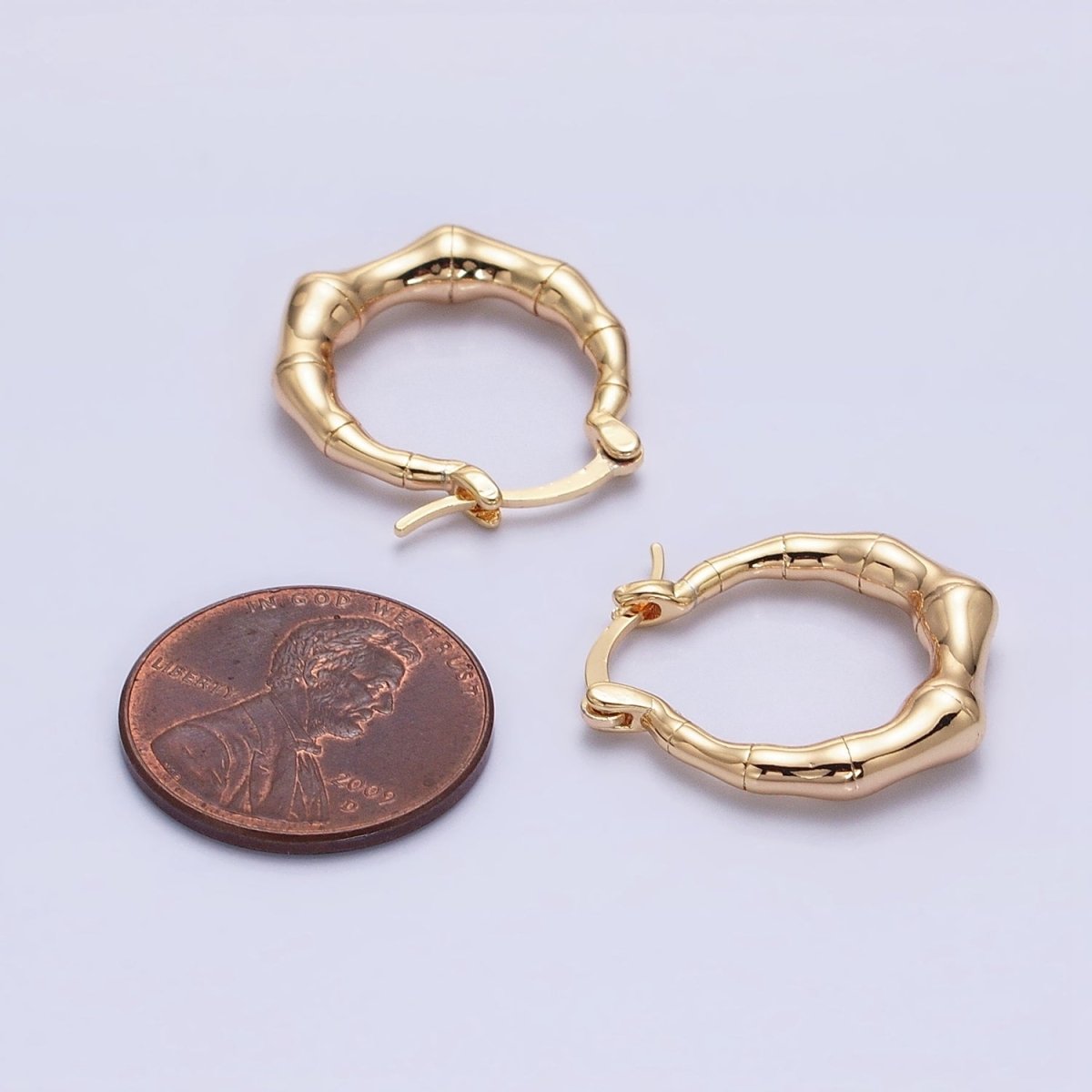 16K Gold plated 20mm Bamboo French Lock Hoop Latch Earrings in Gold & Silver | AD810 AD811