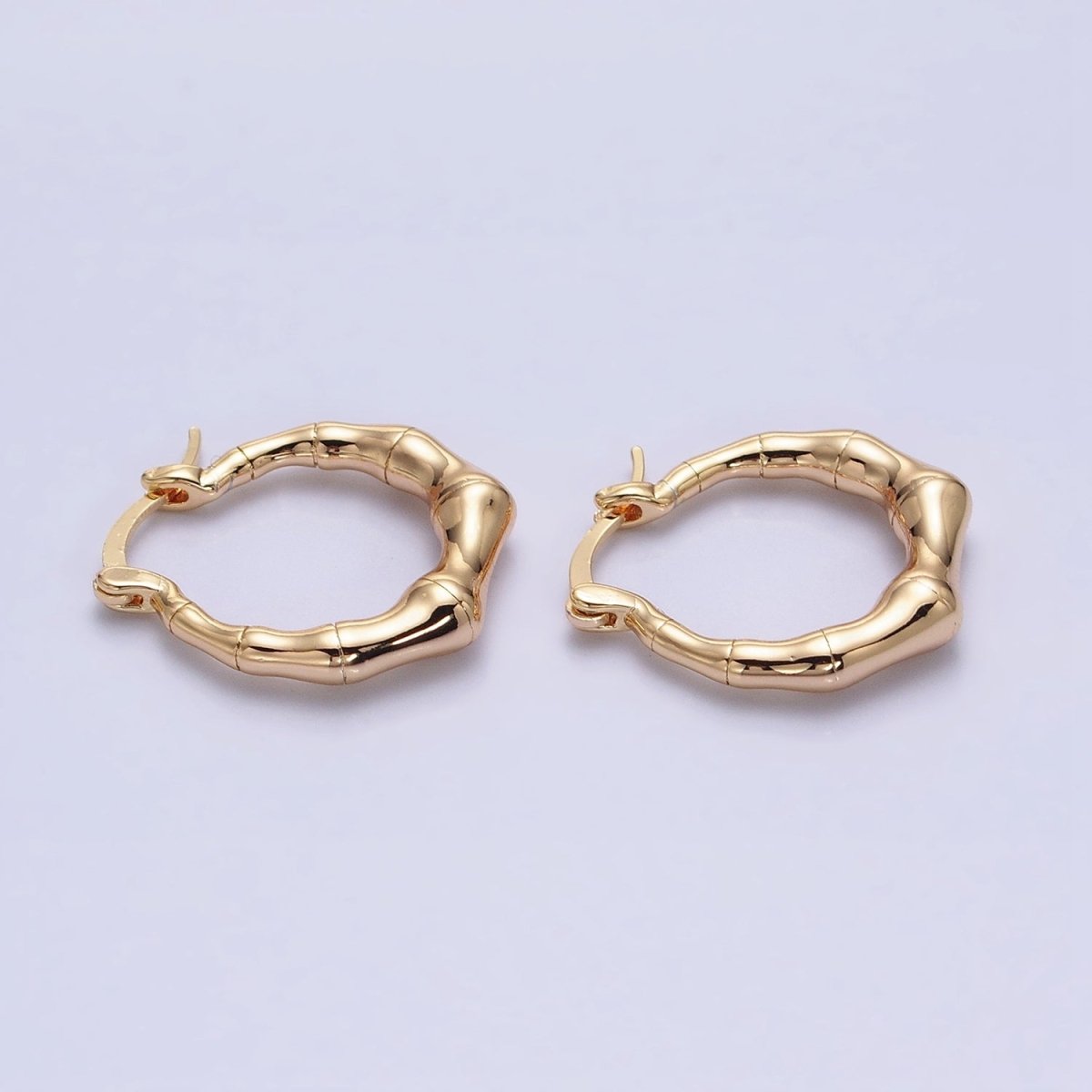 16K Gold plated 20mm Bamboo French Lock Hoop Latch Earrings in Gold & Silver | AD810 AD811