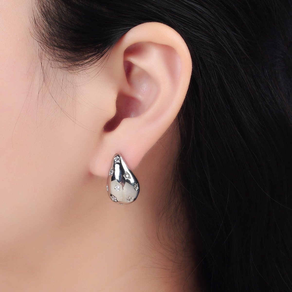 16K Gold plated 20mm Celestial Star Dotted Dome Teardrop Stud Earrings in Gold & Silver | AD598 AD599