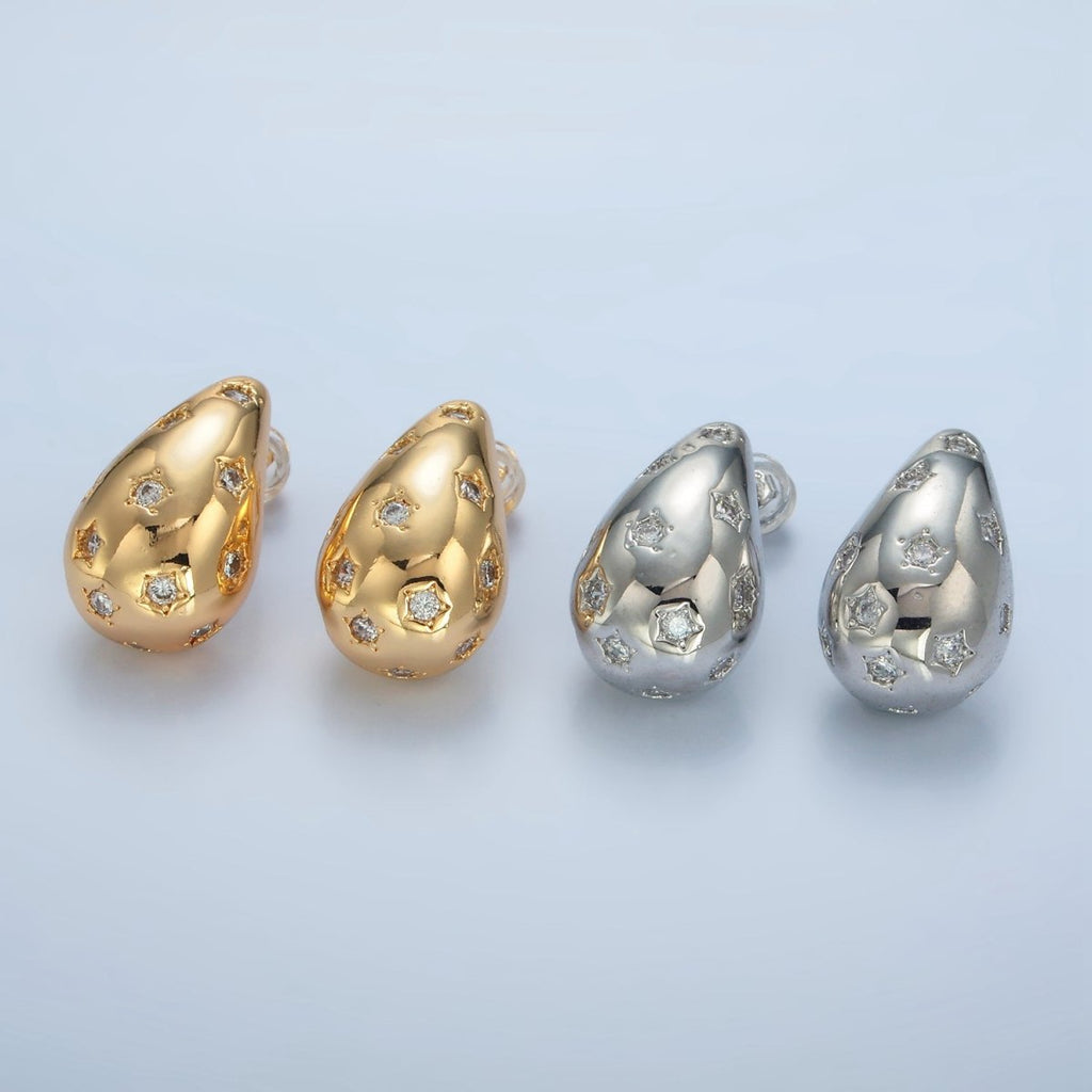 16K Gold plated 20mm Celestial Star Dotted Dome Teardrop Stud Earrings in Gold & Silver | AD598 AD599