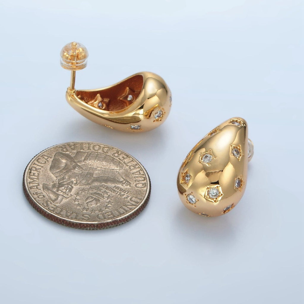 16K Gold plated 20mm Celestial Star Dotted Dome Teardrop Stud Earrings in Gold & Silver | AD598 AD599