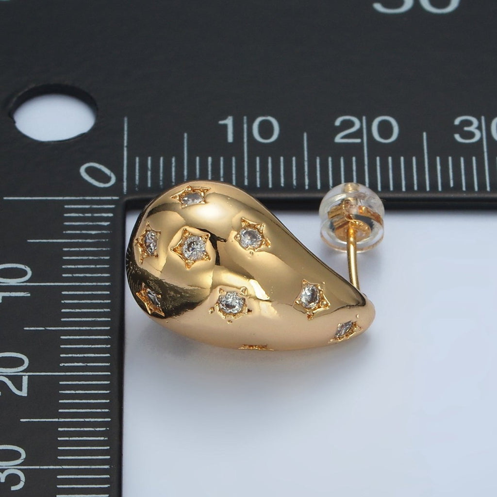 16K Gold plated 20mm Celestial Star Dotted Dome Teardrop Stud Earrings in Gold & Silver | AD598 AD599