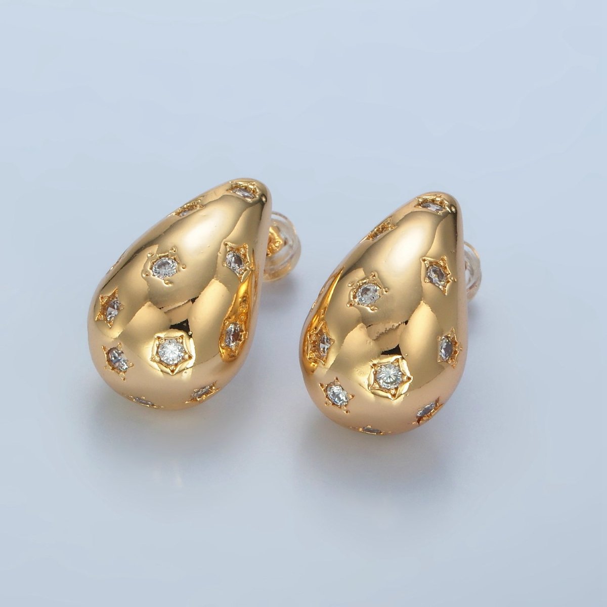 16K Gold plated 20mm Celestial Star Dotted Dome Teardrop Stud Earrings in Gold & Silver | AD598 AD599