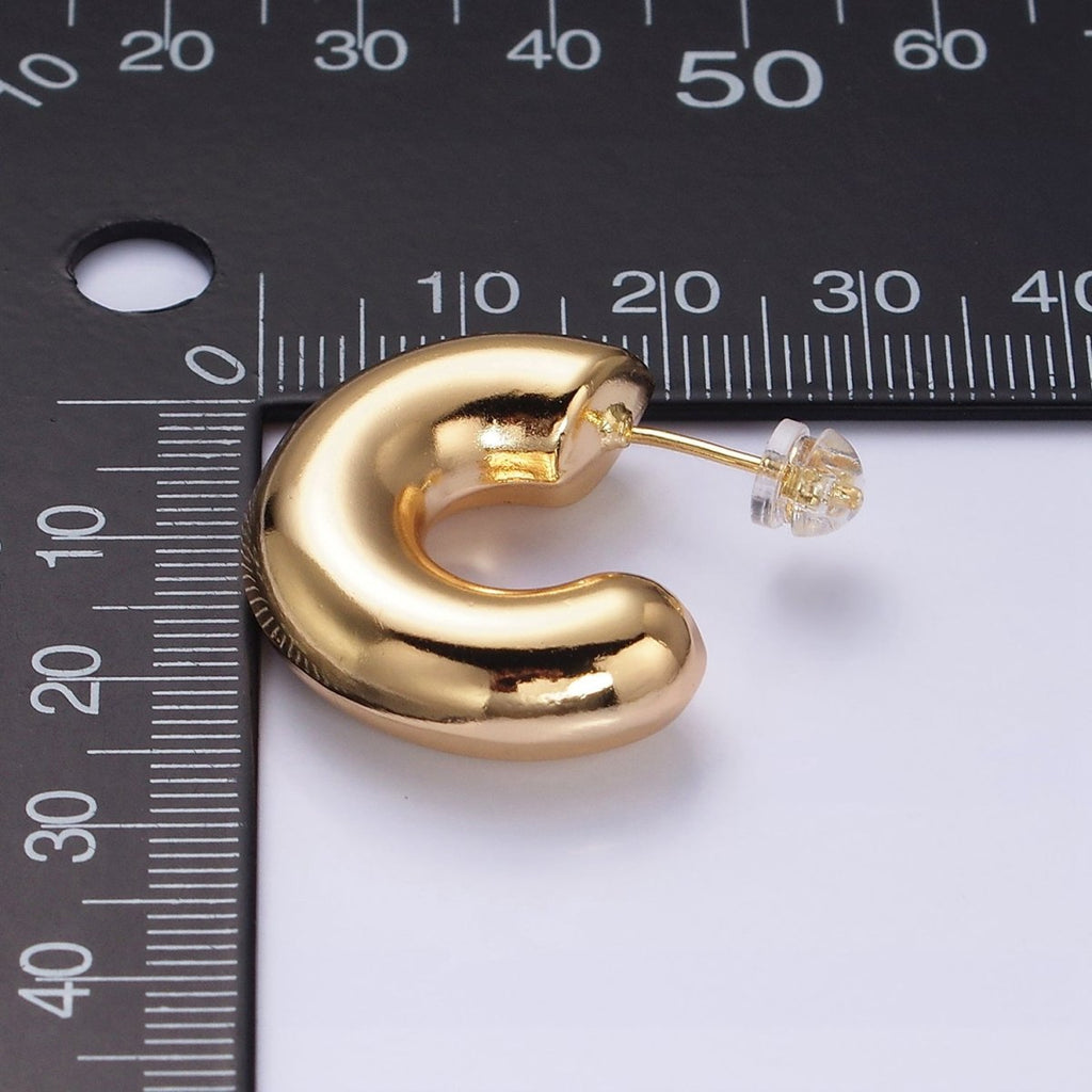 16K Gold plated 20mm Chubby C-Shaped Hoop Earrings | AE-086 - DLUXCA