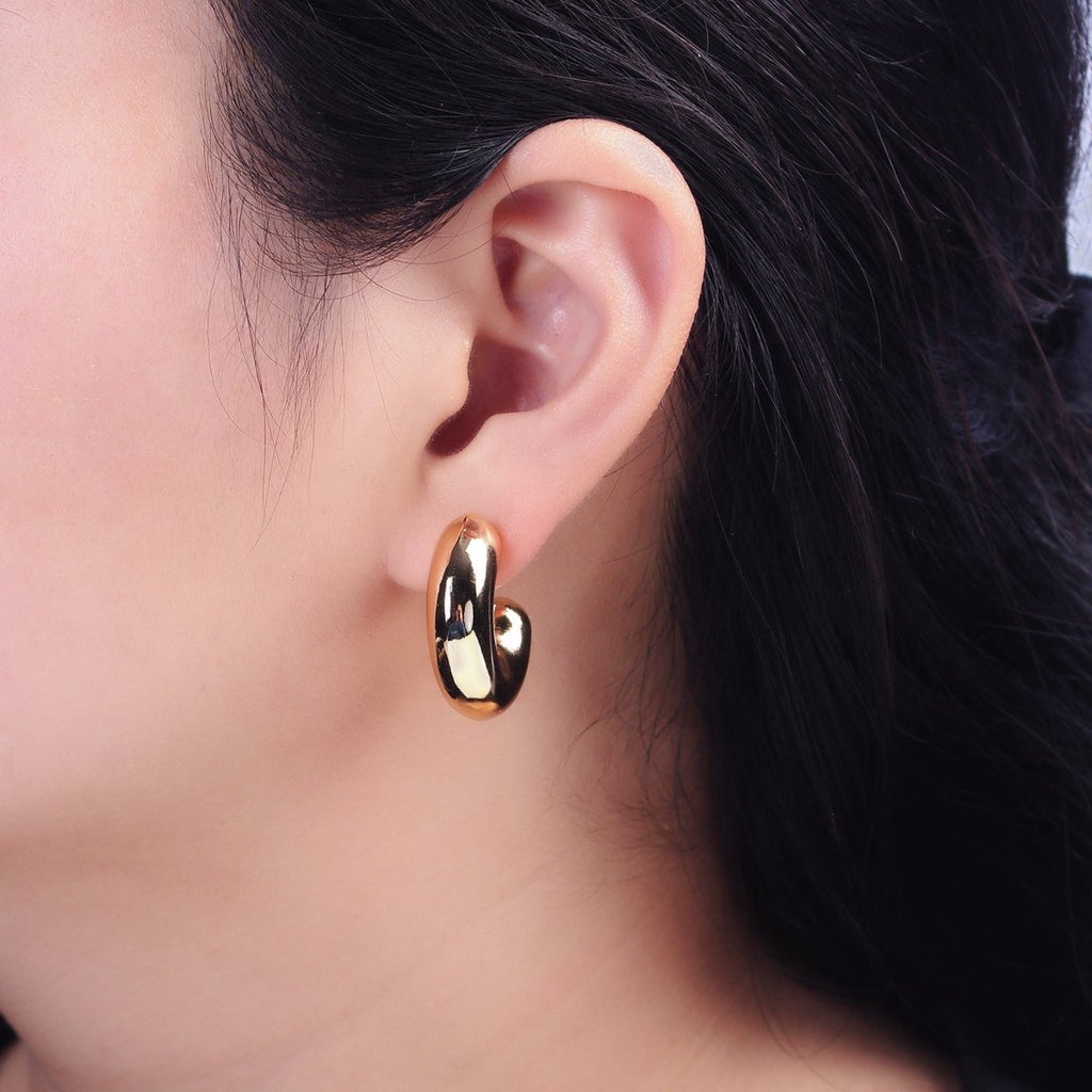 16K Gold plated 20mm Chubby C-Shaped Hoop Earrings | AE-086 - DLUXCA