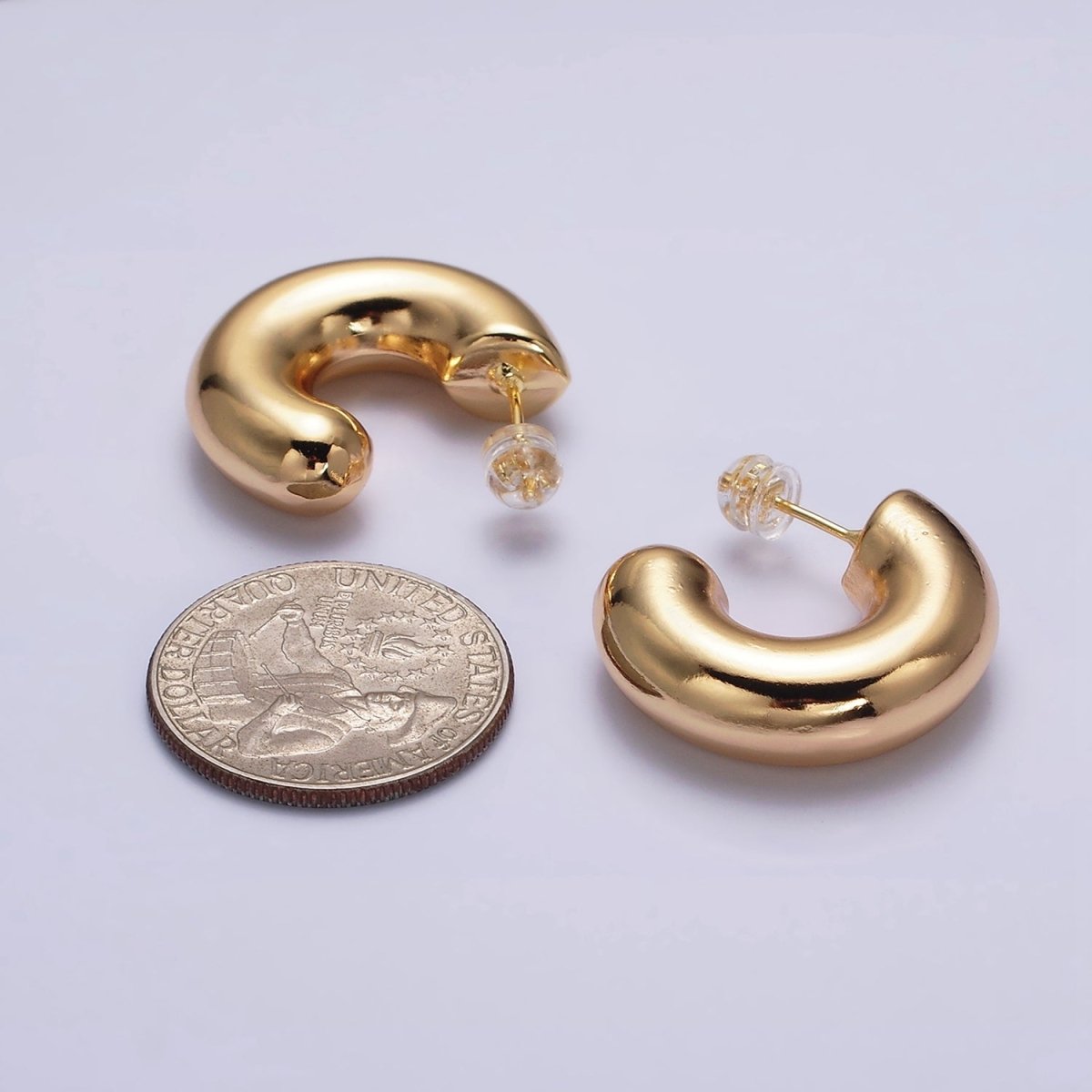 16K Gold plated 20mm Chubby C-Shaped Hoop Earrings | AE-086 - DLUXCA