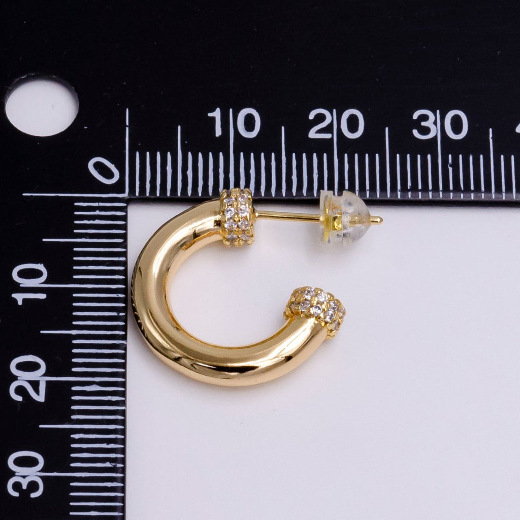 16K Gold plated 20mm Clear Micro Paved CZ Nail C-Shaped Hoop Earrings in Gold & Silver | AE791 AE792