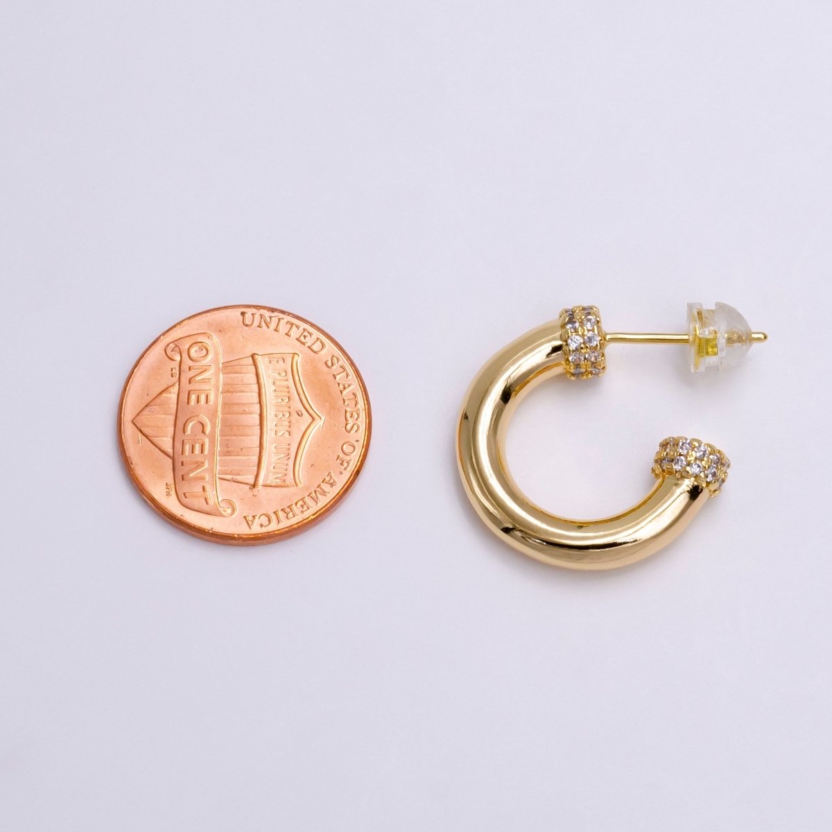 16K Gold plated 20mm Clear Micro Paved CZ Nail C-Shaped Hoop Earrings in Gold & Silver | AE791 AE792