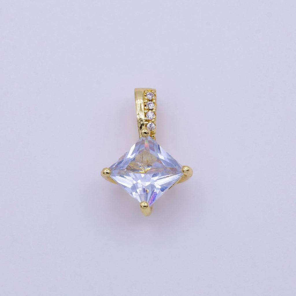 16K Gold plated 20mm Clear, Pink, Green Rhombus CZ Micro Paved Bail Pendant | AA417 - AA419