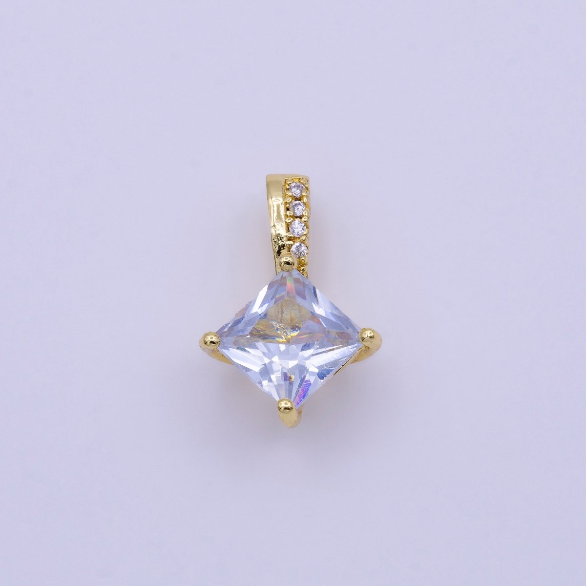 16K Gold plated 20mm Clear, Pink, Green Rhombus CZ Micro Paved Bail Pendant | AA417 - AA419