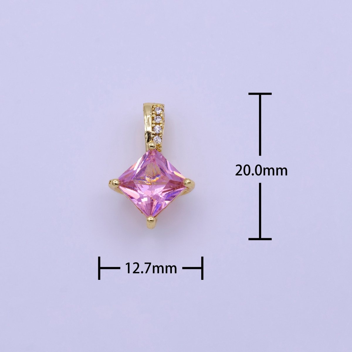 16K Gold plated 20mm Clear, Pink, Green Rhombus CZ Micro Paved Bail Pendant | AA417 - AA419