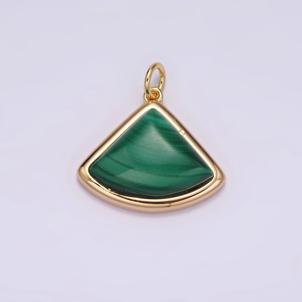 16K Gold plated 20mm Green Malachite Triangle Bezel Charm | AG454 - DLUXCA