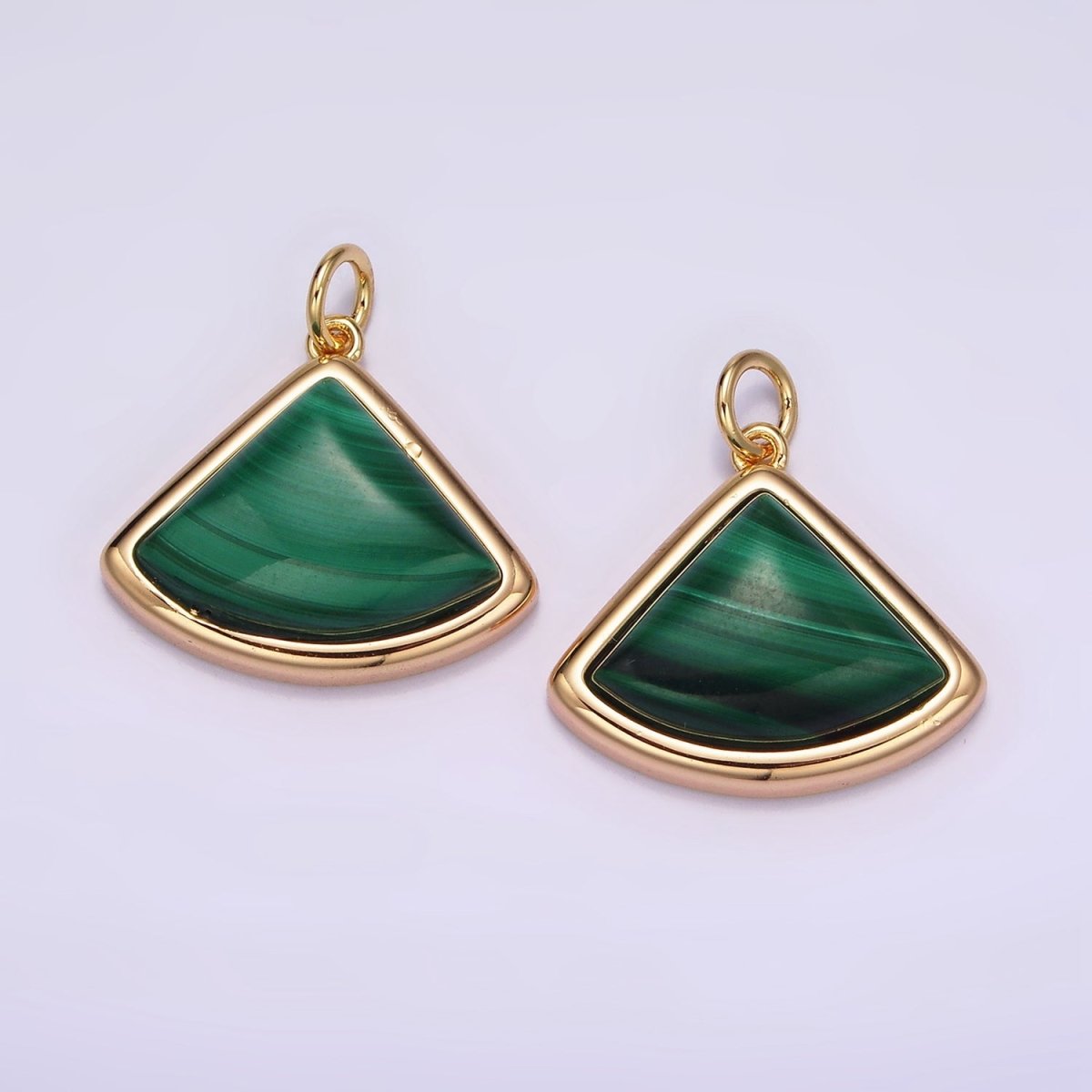 16K Gold plated 20mm Green Malachite Triangle Bezel Charm | AG454 - DLUXCA