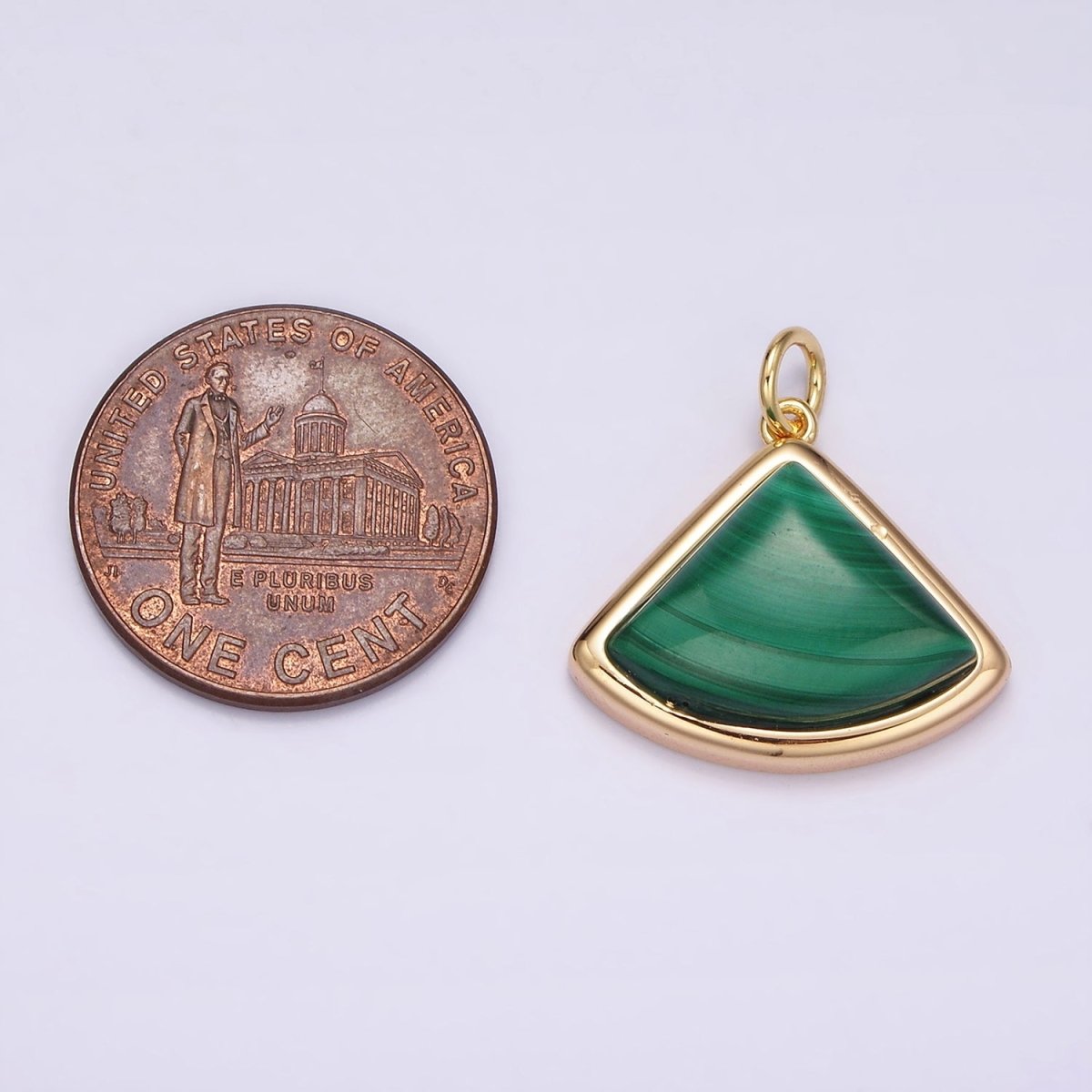 16K Gold plated 20mm Green Malachite Triangle Bezel Charm | AG454 - DLUXCA
