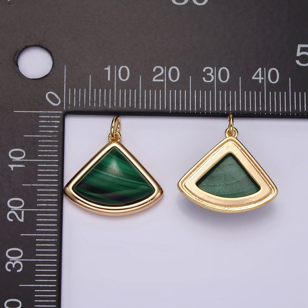16K Gold plated 20mm Green Malachite Triangle Bezel Charm | AG454 - DLUXCA