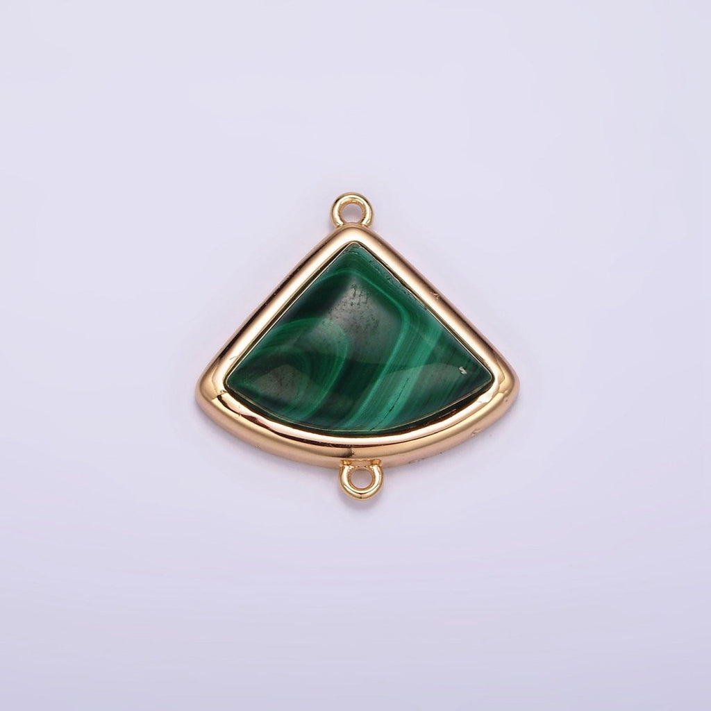 16K Gold plated 20mm Green Malachite Triangle Bezel Connector | G181 - DLUXCA