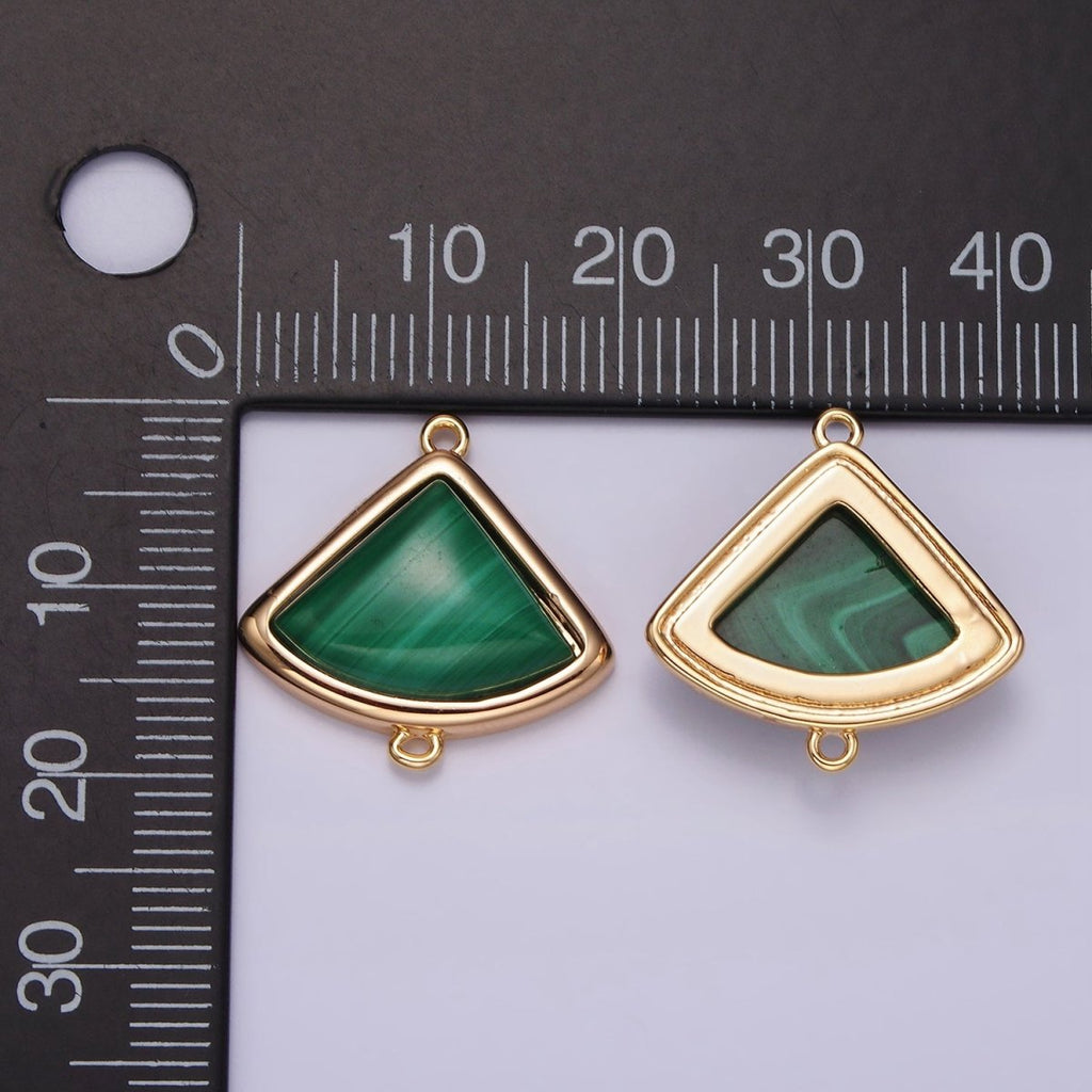 16K Gold plated 20mm Green Malachite Triangle Bezel Connector | G181 - DLUXCA