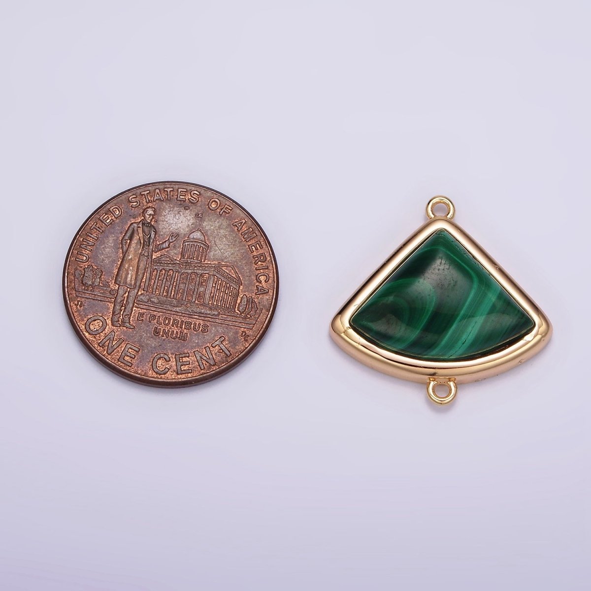 16K Gold plated 20mm Green Malachite Triangle Bezel Connector | G181 - DLUXCA