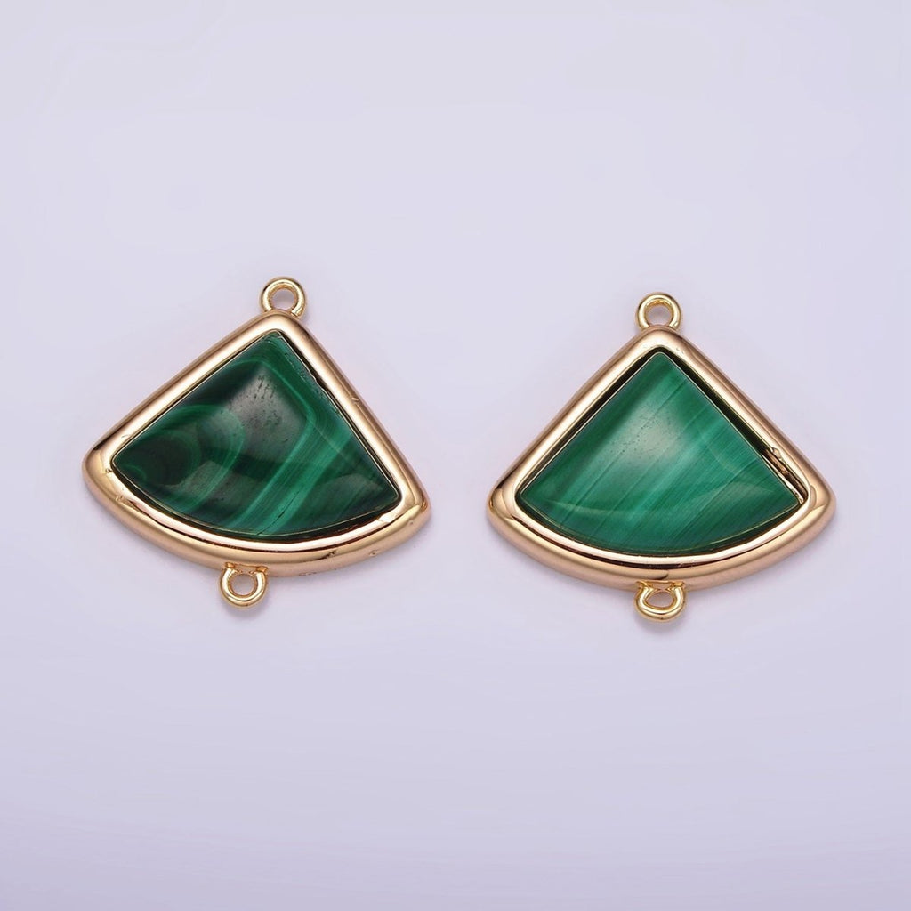 16K Gold plated 20mm Green Malachite Triangle Bezel Connector | G181 - DLUXCA