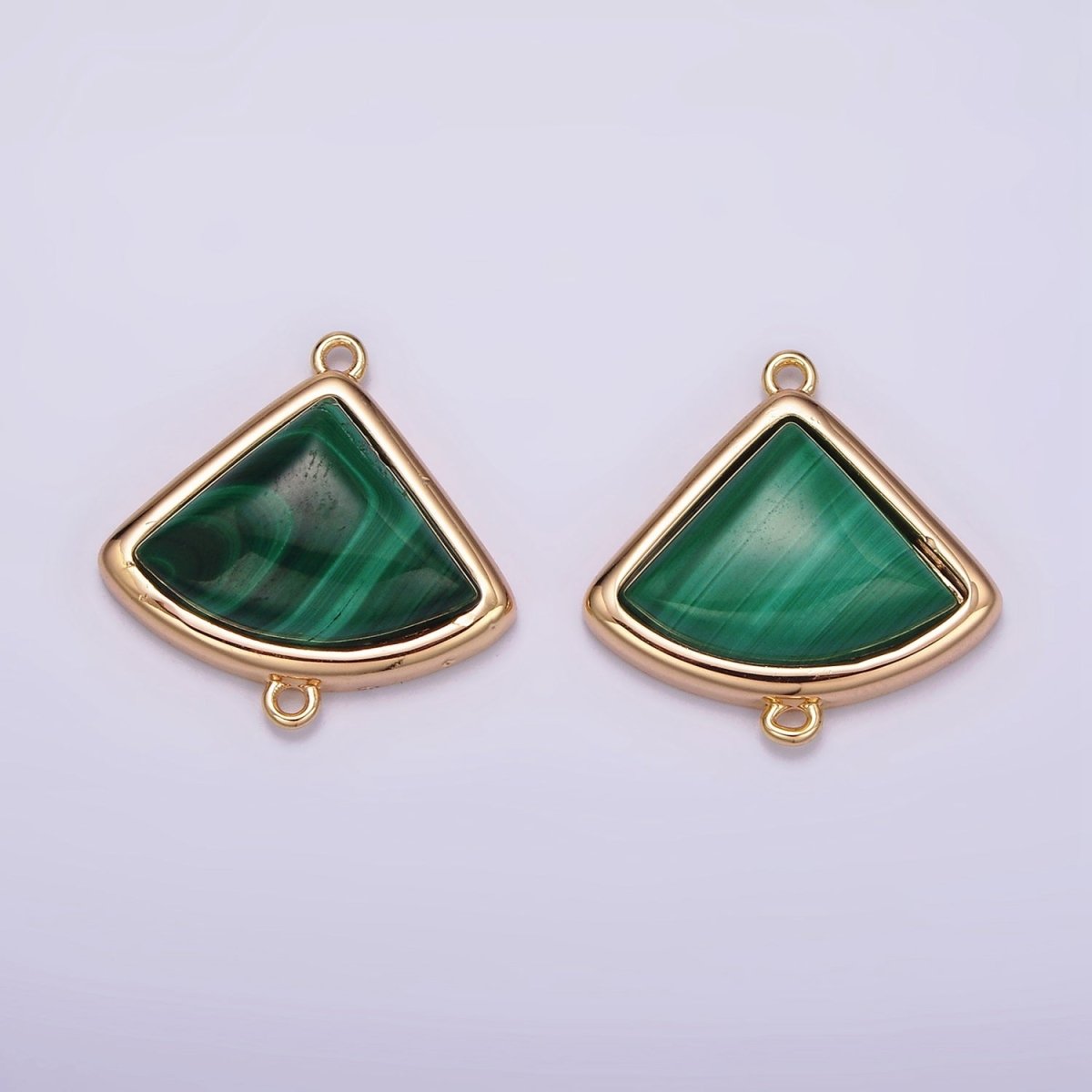 16K Gold plated 20mm Green Malachite Triangle Bezel Connector | G181 - DLUXCA