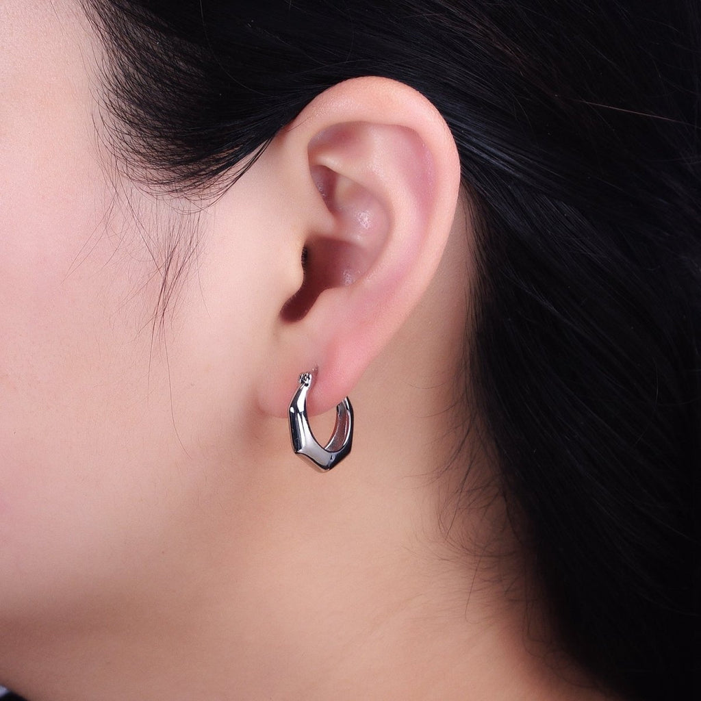 16K Gold plated 20mm Hexagonal Dome French Lock Latch Earrings in Gold & Silver | AB1472 AB1473