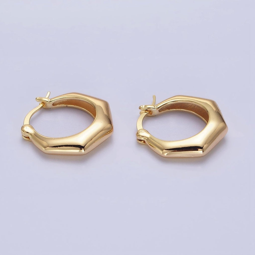 16K Gold plated 20mm Hexagonal Dome French Lock Latch Earrings in Gold & Silver | AB1472 AB1473