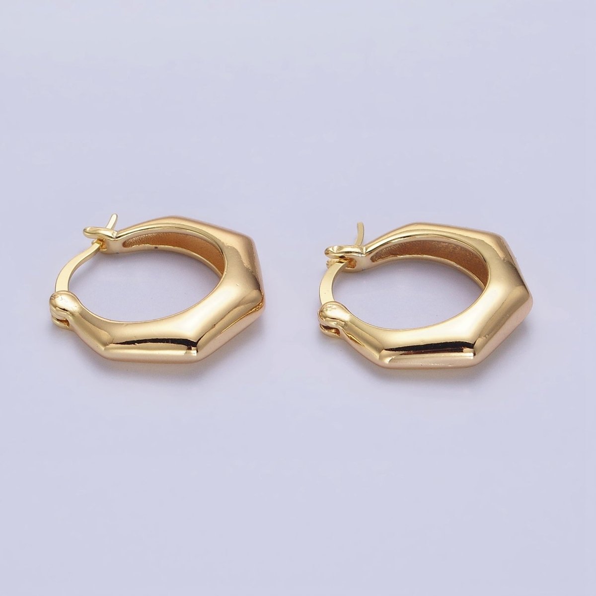 16K Gold plated 20mm Hexagonal Dome French Lock Latch Earrings in Gold & Silver | AB1472 AB1473