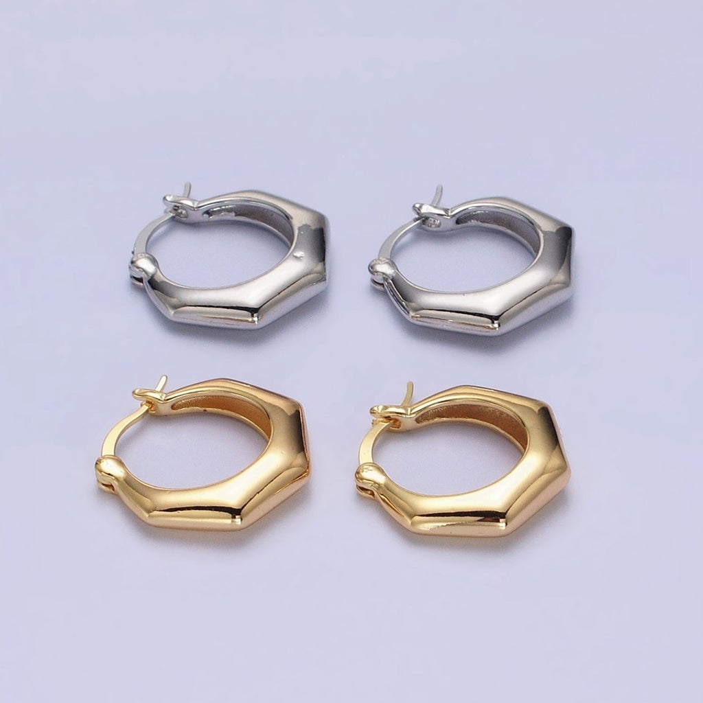 16K Gold plated 20mm Hexagonal Dome French Lock Latch Earrings in Gold & Silver | AB1472 AB1473