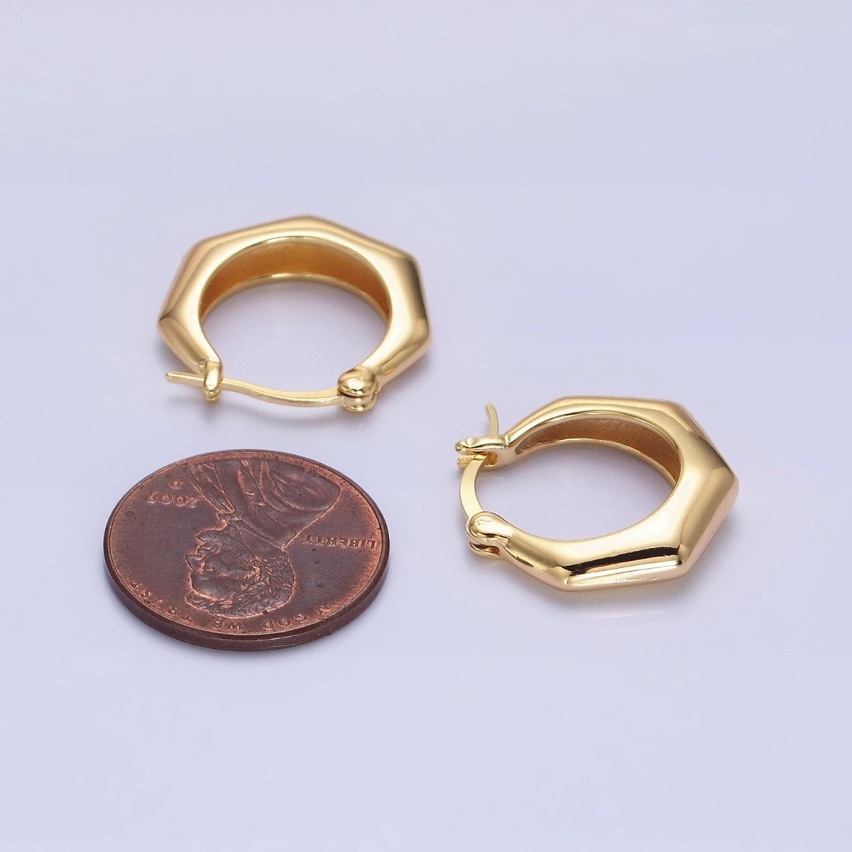 16K Gold plated 20mm Hexagonal Dome French Lock Latch Earrings in Gold & Silver | AB1472 AB1473