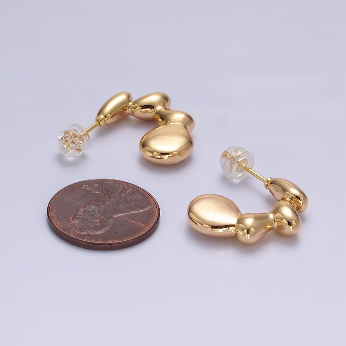 16K Gold plated 20mm Molten Bubble Beaded C-Shaped Hoop Earrings | AE896 - DLUXCA