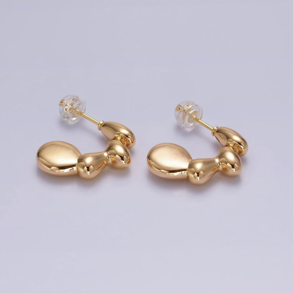 16K Gold plated 20mm Molten Bubble Beaded C-Shaped Hoop Earrings | AE896 - DLUXCA