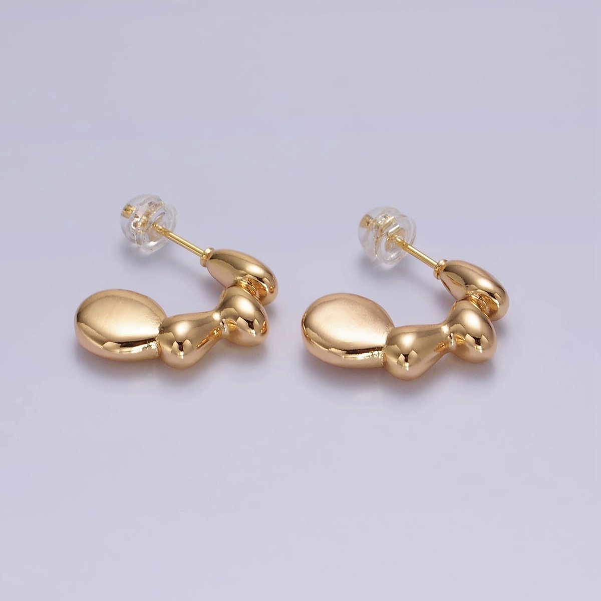 16K Gold plated 20mm Molten Bubble Beaded C-Shaped Hoop Earrings | AE896 - DLUXCA