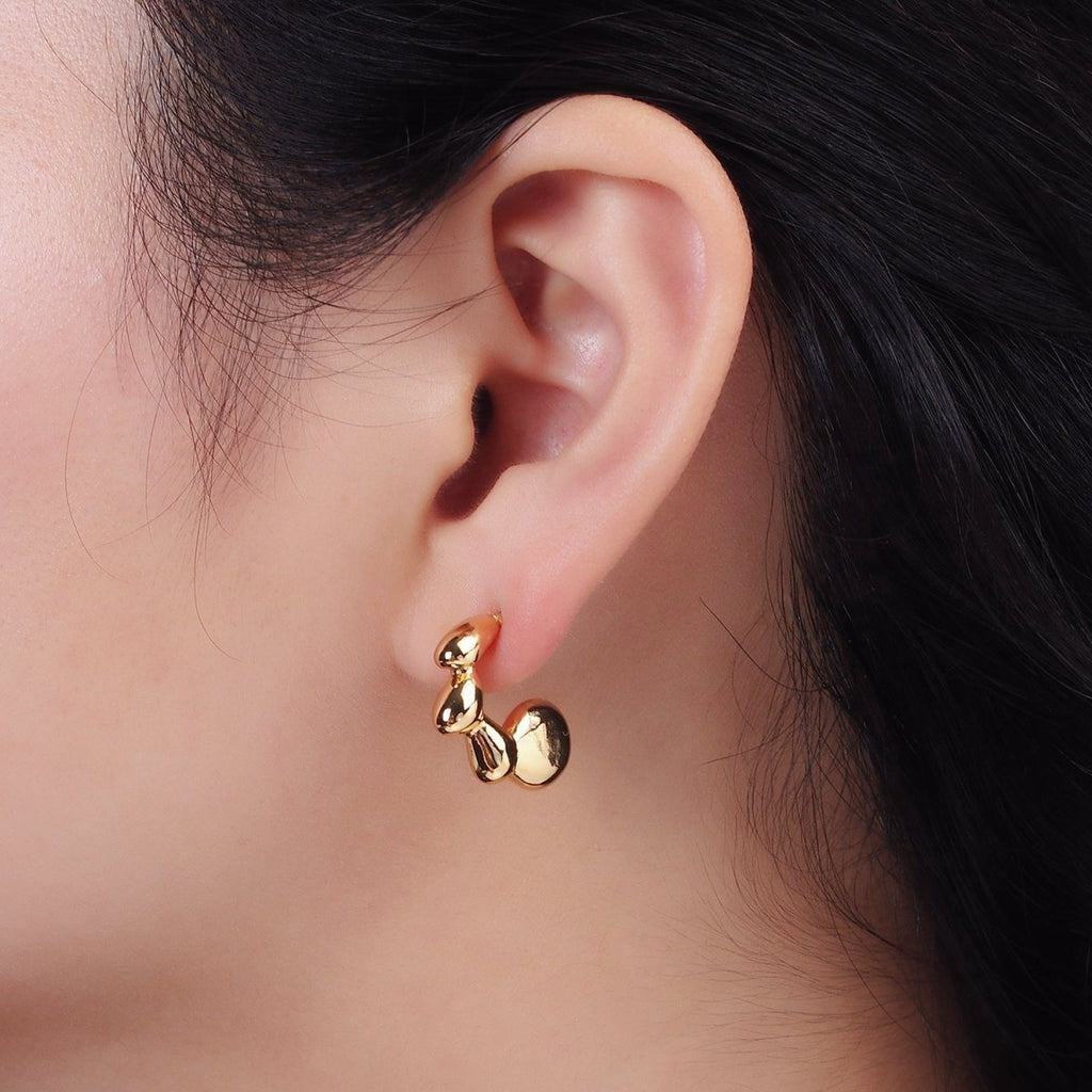 16K Gold plated 20mm Molten Bubble Beaded C-Shaped Hoop Earrings | AE896 - DLUXCA