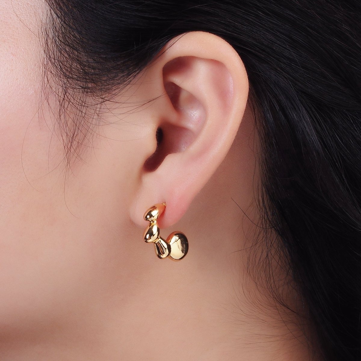 16K Gold plated 20mm Molten Bubble Beaded C-Shaped Hoop Earrings | AE896 - DLUXCA