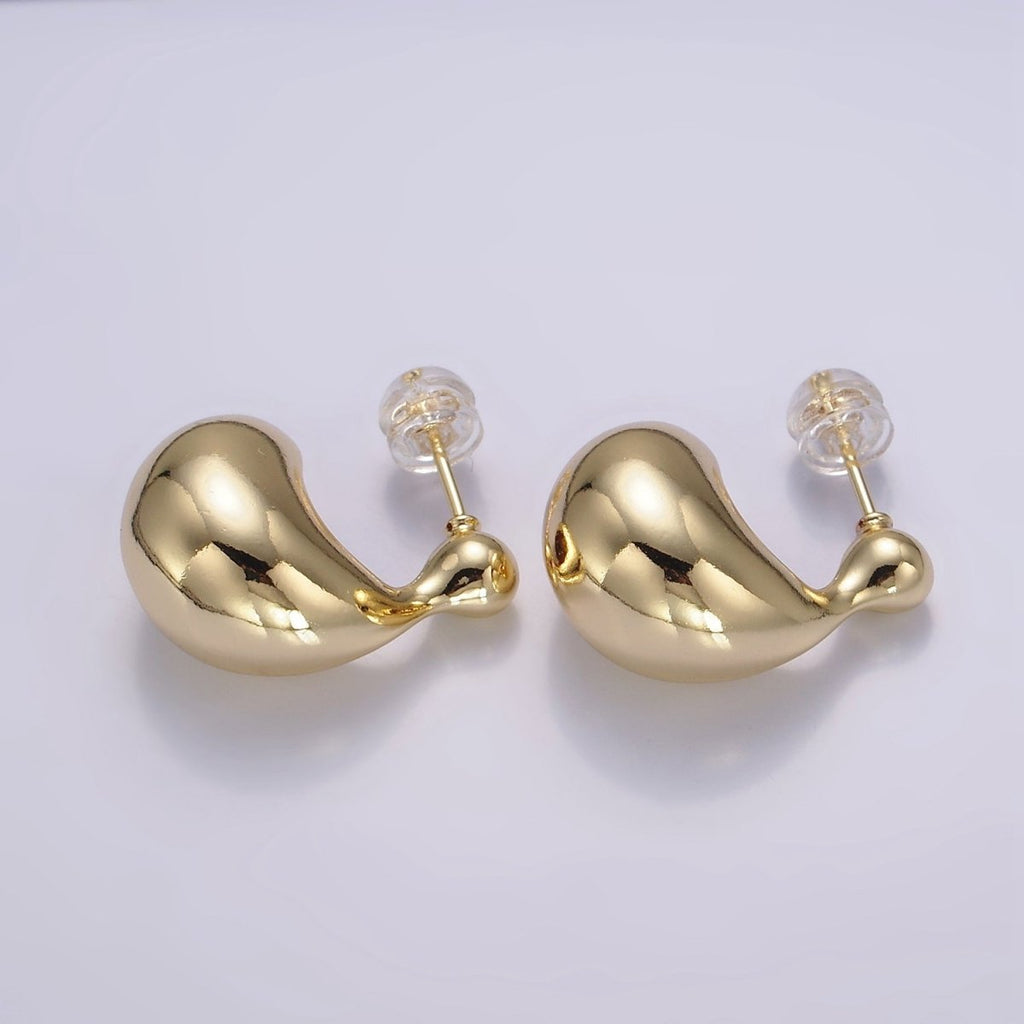 16K Gold plated 20mm Molten Dome C - Shaped Earrings | P519 - DLUXCA