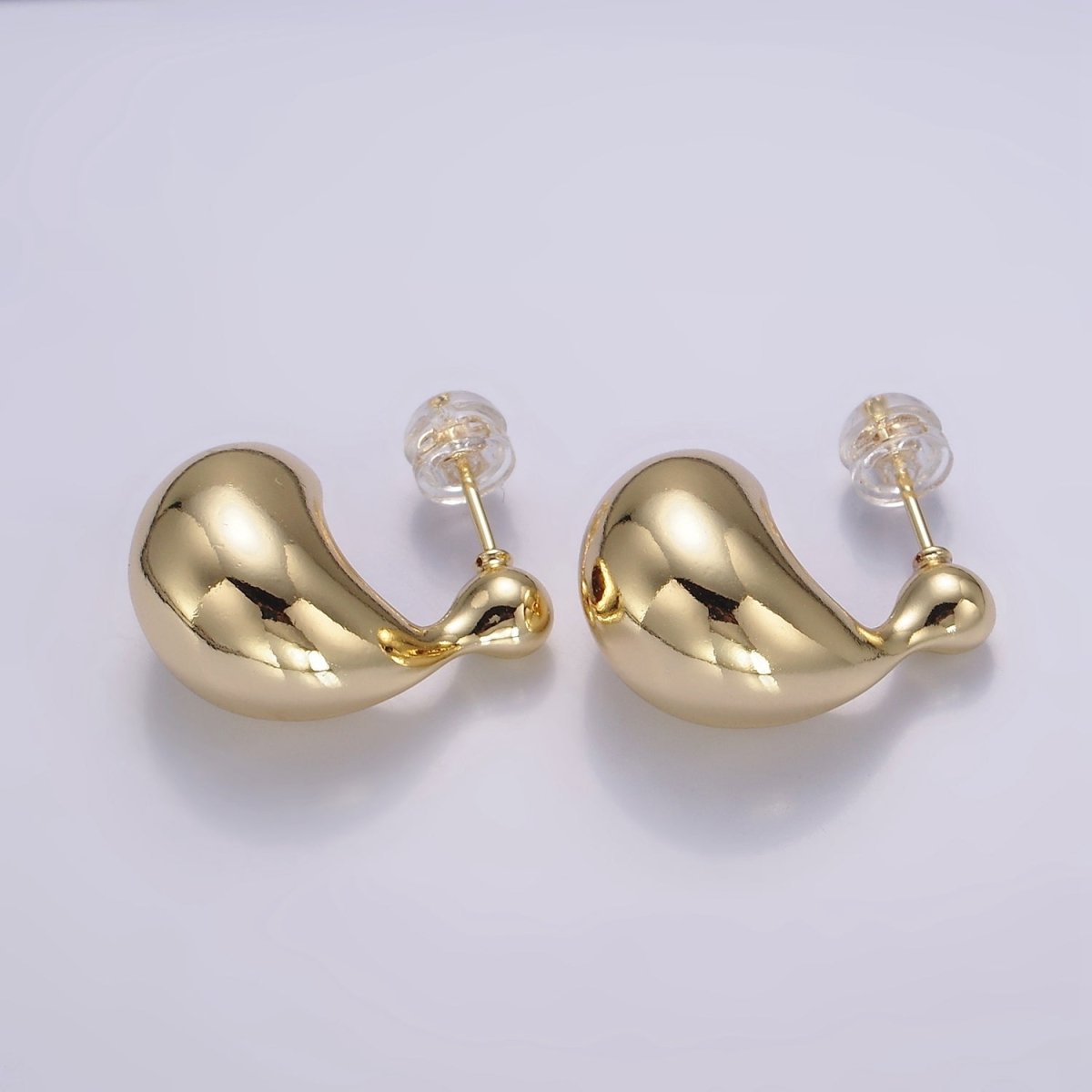 16K Gold plated 20mm Molten Dome C - Shaped Earrings | P519 - DLUXCA