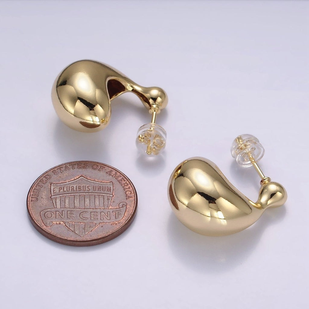 16K Gold plated 20mm Molten Dome C - Shaped Earrings | P519 - DLUXCA