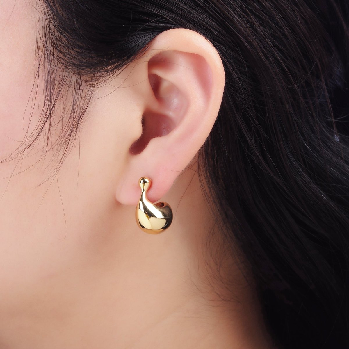 16K Gold plated 20mm Molten Dome C - Shaped Earrings | P519 - DLUXCA