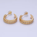 16K Gold plated 20mm Paddy Wheat Palm Leaf Micro Paved C-Shaped Hoop Earrings in Gold & Silver | AD849 AD850