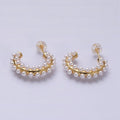 16K Gold plated 20mm Pearl Lined J-Shaped Hoop Earrings in Gold & Silver | AD-371 AD-372