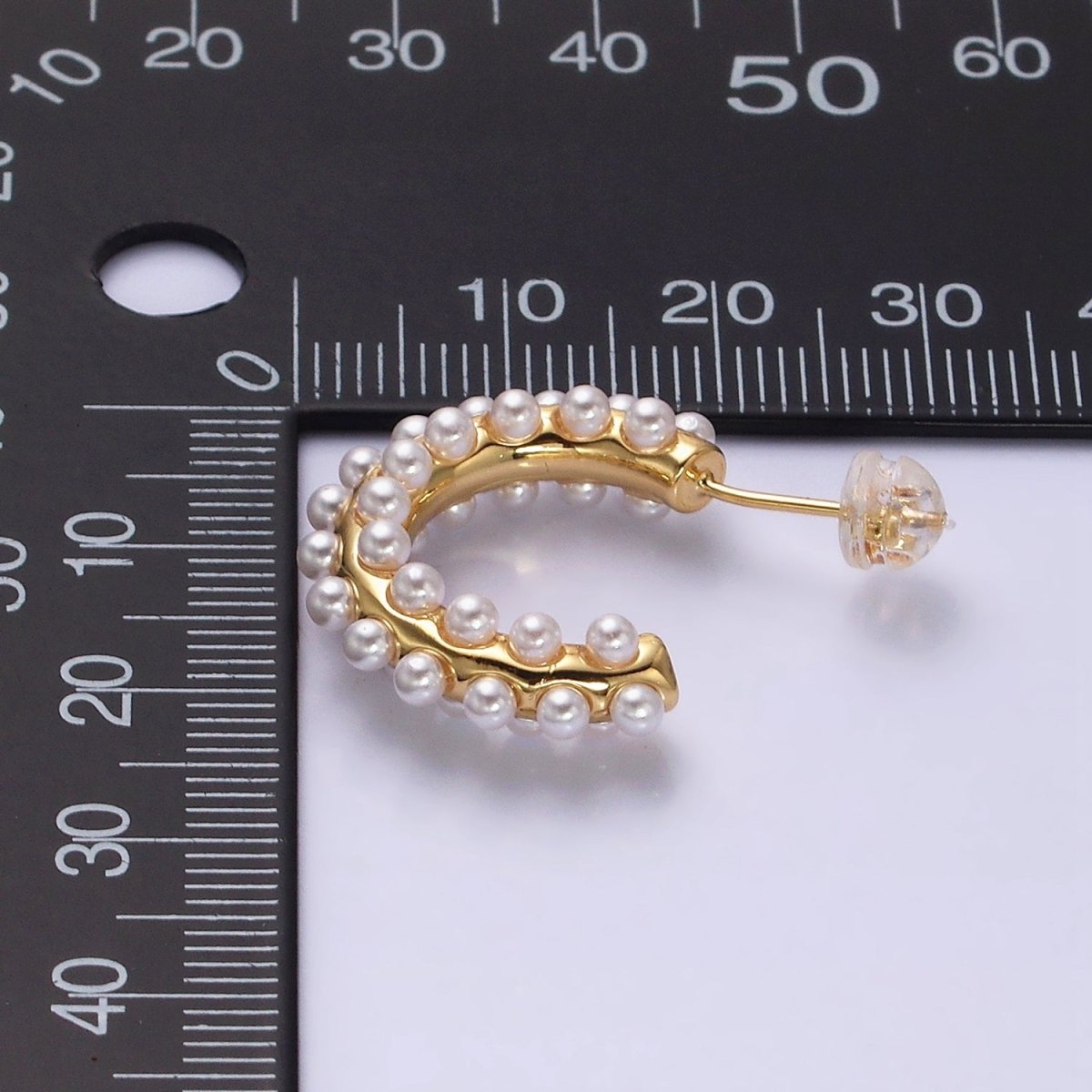 16K Gold plated 20mm Pearl Lined J-Shaped Hoop Earrings in Gold & Silver | AD-371 AD-372