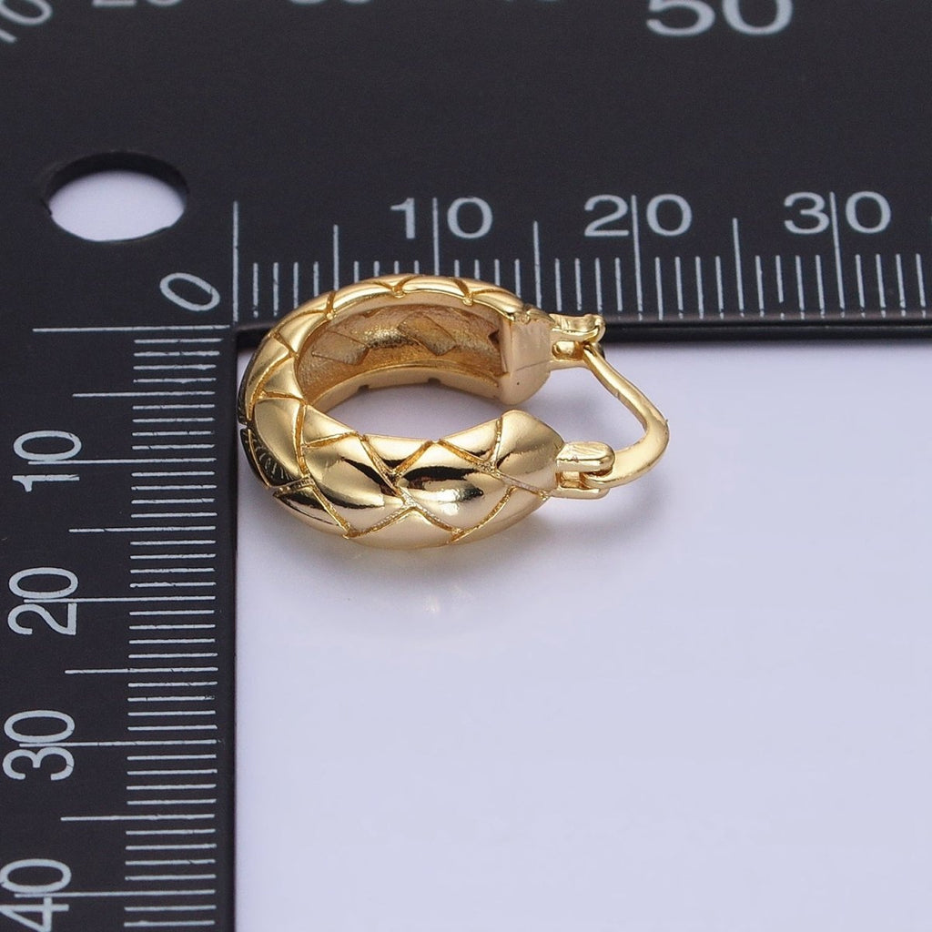 16K Gold plated 20mm Quilt Textured Latch French Lock Hoop Earrings in Gold & Silver | AD814 AD815