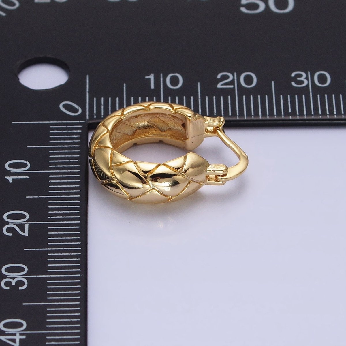 16K Gold plated 20mm Quilt Textured Latch French Lock Hoop Earrings in Gold & Silver | AD814 AD815