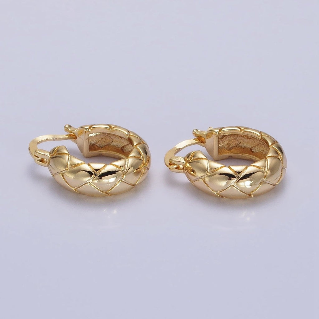 16K Gold plated 20mm Quilt Textured Latch French Lock Hoop Earrings in Gold & Silver | AD814 AD815
