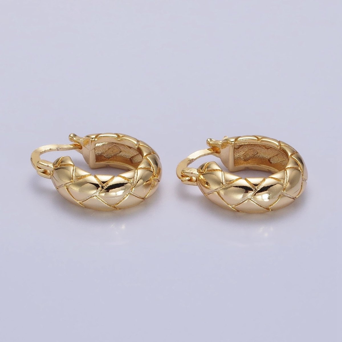 16K Gold plated 20mm Quilt Textured Latch French Lock Hoop Earrings in Gold & Silver | AD814 AD815