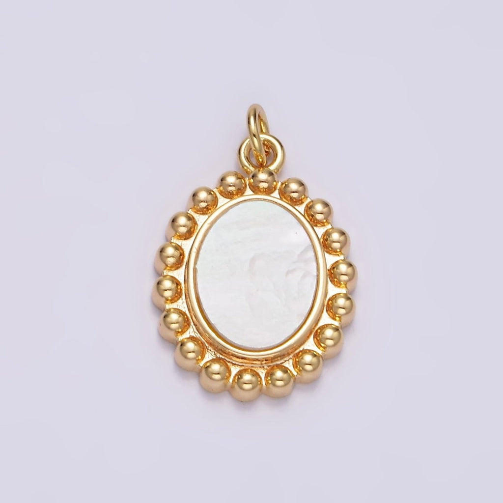 16K Gold plated 20mm Shell Pearl Oval Dotted Outline Charm | N1498 - DLUXCA
