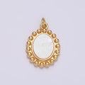 16K Gold plated 20mm Shell Pearl Oval Dotted Outline Charm | N1498 - DLUXCA