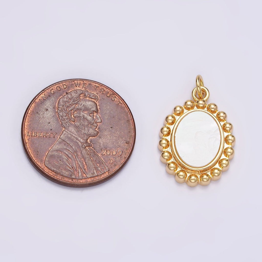 16K Gold plated 20mm Shell Pearl Oval Dotted Outline Charm | N1498 - DLUXCA