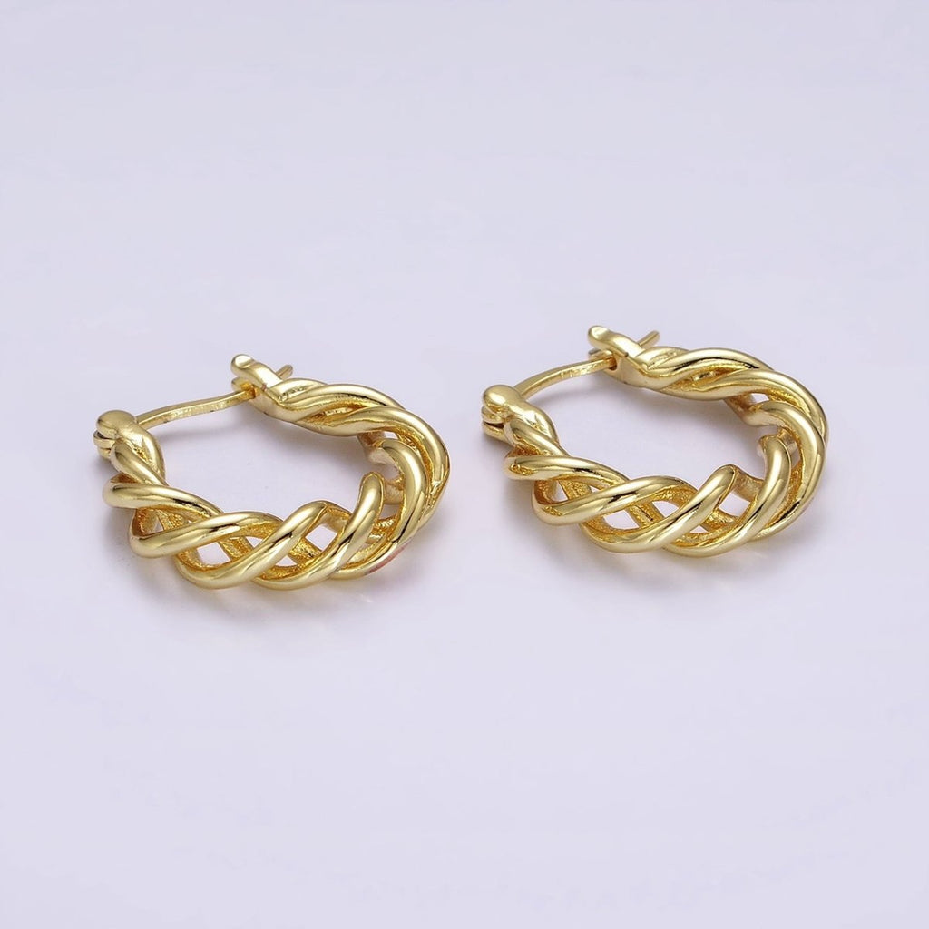 16K Gold plated 20mm Twisted Earring Statement Rope French Lock Latch Hoop Earrings | AE632 - DLUXCA